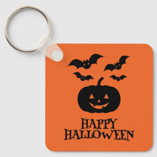 Happy Halloween Pumpkin Bat Minimal Key Ring