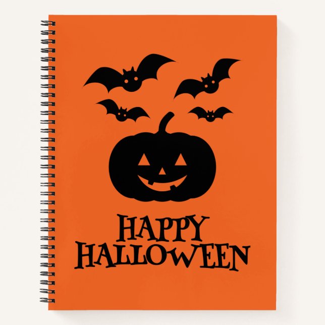 Happy Halloween Pumpkin Bat Minimal Notebook (Front)