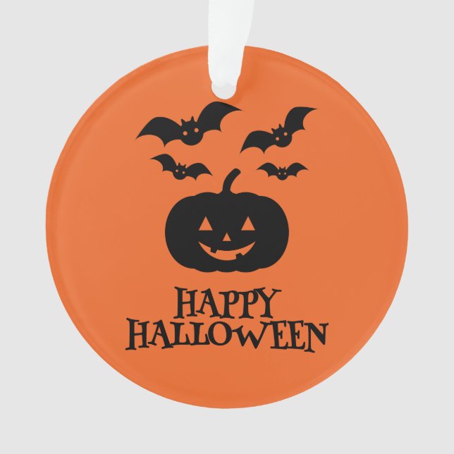 Happy Halloween Pumpkin Bat Minimal Ornament (Front)