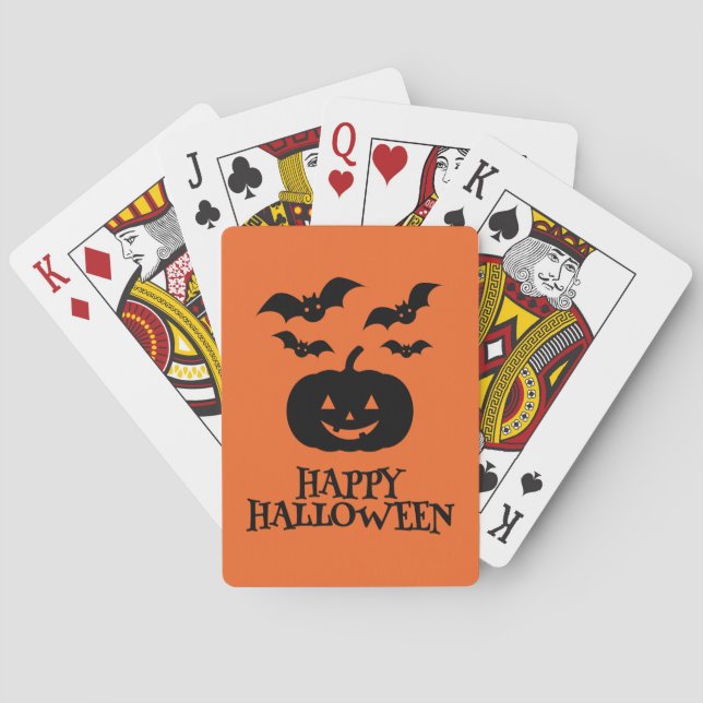 Happy Halloween Pumpkin Bat Minimal Playing Cards (Back)