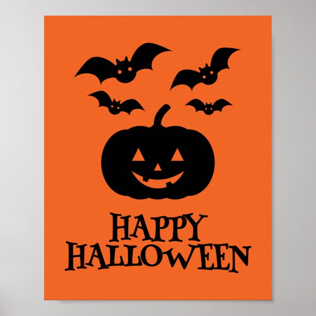 Happy Halloween Pumpkin Bat Minimal Poster (Front)
