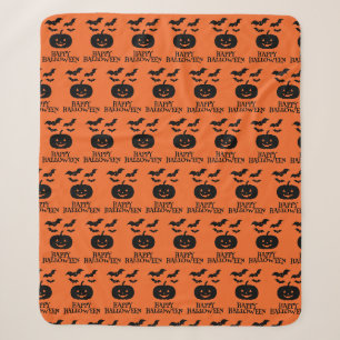 Happy Halloween Pumpkin Bat Minimal Sherpa Blanket