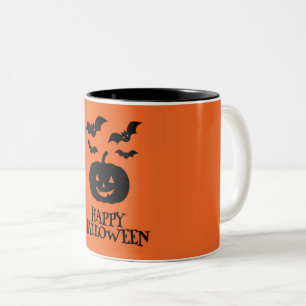 Happy Halloween Pumpkin Bat Minimal Two-Tone Coffee Mug