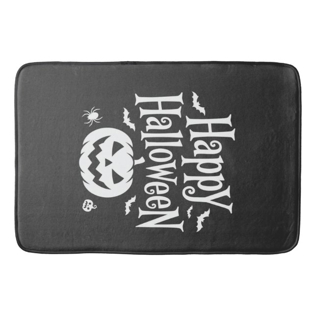 Happy Halloween Pumpkin Bat Spider Design Bath Mat (Front)