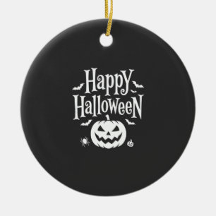 Happy Halloween Pumpkin Bat Spider Design Ceramic Ornament