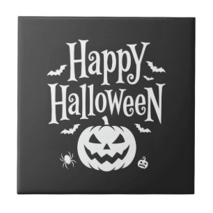 Happy Halloween Pumpkin Bat Spider Design Ceramic Tile