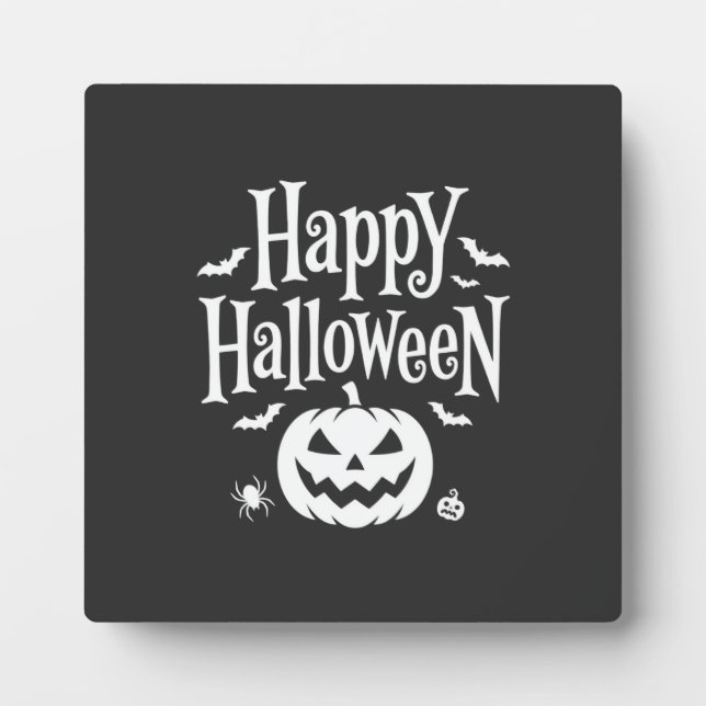 Happy Halloween Pumpkin Bat Spider Design Plaque (Front)
