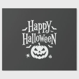 Happy Halloween Pumpkin Bat Spider Design Wrapping Paper