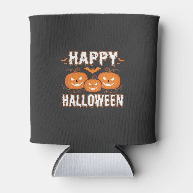 Happy Halloween Pumpkin Bat Vector Can Cooler (Front)