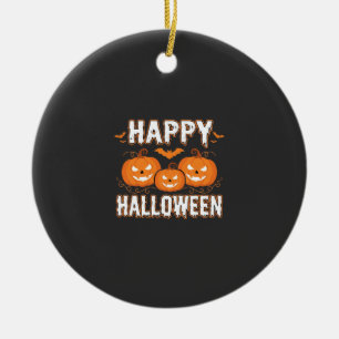 Happy Halloween Pumpkin Bat Vector Ceramic Ornament