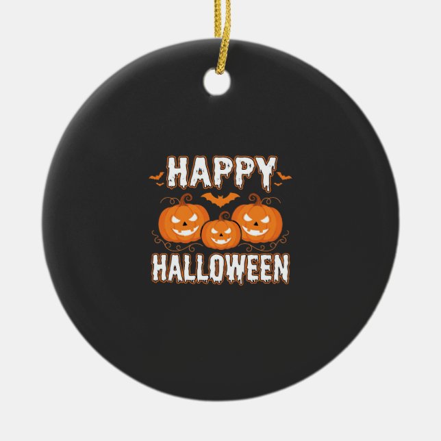 Happy Halloween Pumpkin Bat Vector Ceramic Ornament (Front)