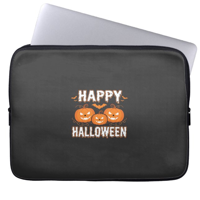 Happy Halloween Pumpkin Bat Vector Laptop Sleeve (Front)