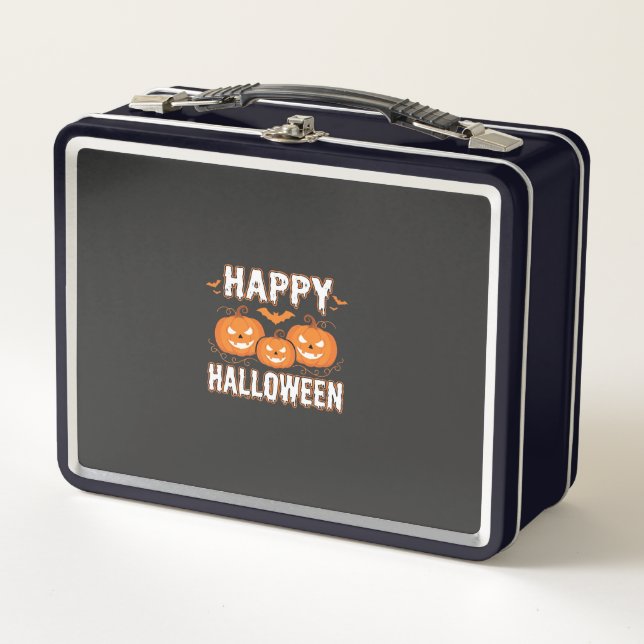 Happy Halloween Pumpkin Bat Vector Metal Lunch Box (Front)