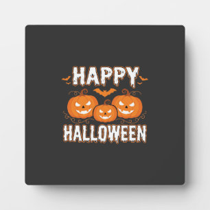 Happy Halloween Pumpkin Bat Vector Plaque