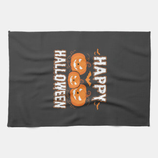 Happy Halloween Pumpkin Bat Vector Tea Towel