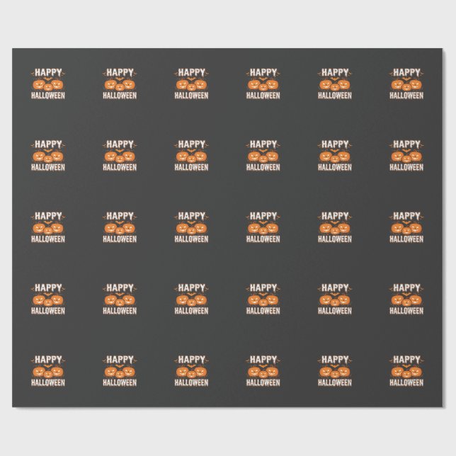 Happy Halloween Pumpkin Bat Vector Wrapping Paper (Flat)