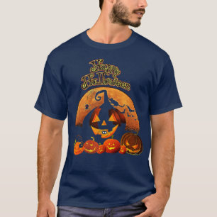 Happy Halloween Pumpkin Black Cat Witch Design T-Shirt