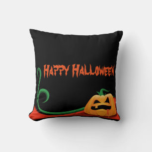Happy Halloween Pumpkin Black Cushion