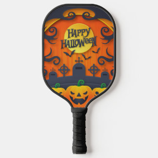 Happy Halloween Pumpkin Black Pickleball Paddle