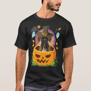 Happy Halloween Pumpkin Boxer Dog Witch Cute Hat T-Shirt