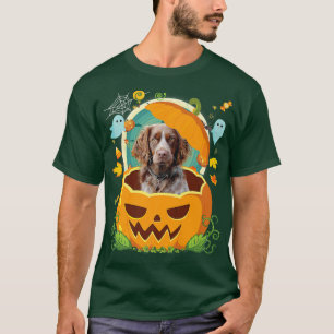 Happy Halloween Pumpkin Brittany Spaniel Dog Witch T-Shirt