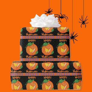 Happy Halloween Pumpkin Candy Corn Jack O Lantern Wrapping Paper