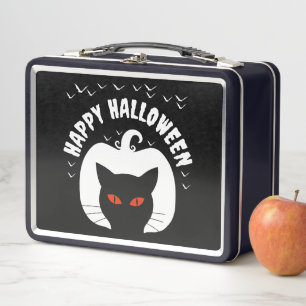 HAPPY HALLOWEEN PUMPKIN CAT METAL LUNCH BOX