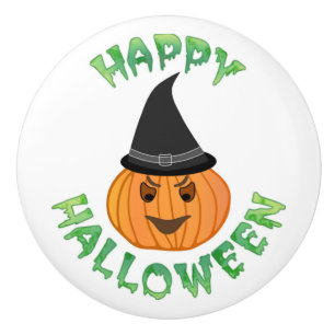 "HAPPY HALLOWEEN" PUMPKIN CERAMIC KNOB
