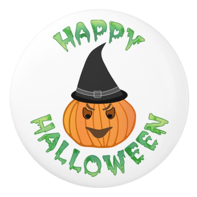 "HAPPY HALLOWEEN" PUMPKIN CERAMIC KNOB (Front)