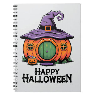 Happy Halloween Pumpkin Cottage & Witch Hat Roof Notebook