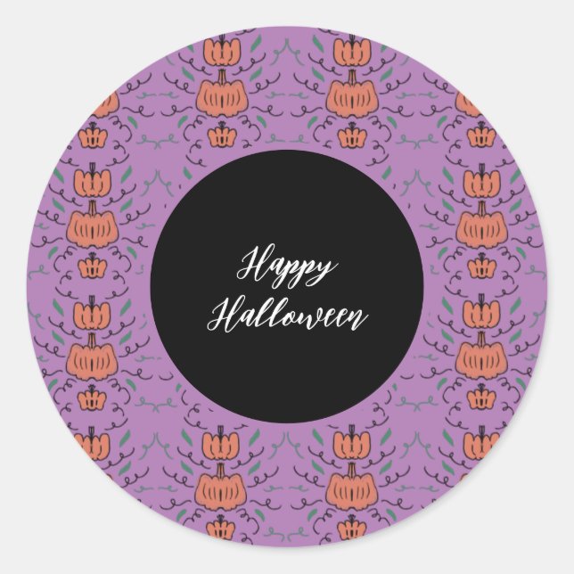 Happy Halloween Pumpkin Doodle Seamless Pattern    Classic Round Sticker (Front)