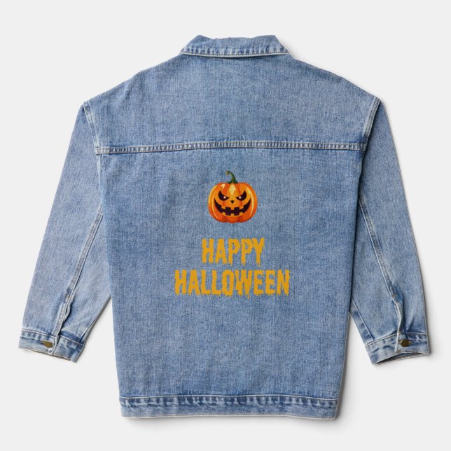 Happy Halloween Pumpkin Face Denim Jacket (Back)
