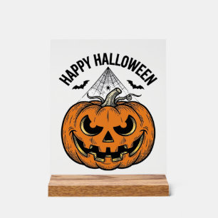 Happy Halloween Pumpkin Face Vintage Vector Design Acrylic Sign