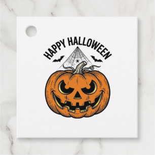 Happy Halloween Pumpkin Face Vintage Vector Design Favour Tags