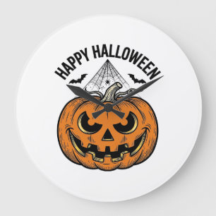 Happy Halloween Pumpkin Face Vintage Vector Design Large Clock