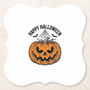 Happy Halloween Pumpkin Face Vintage Vector Design Paper Coaster