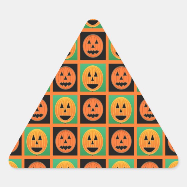 Happy Halloween pumpkin faces Triangle Sticker (Front)