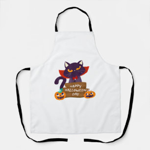 Happy Halloween Pumpkin Funny Cute Cat Shirt Women Apron