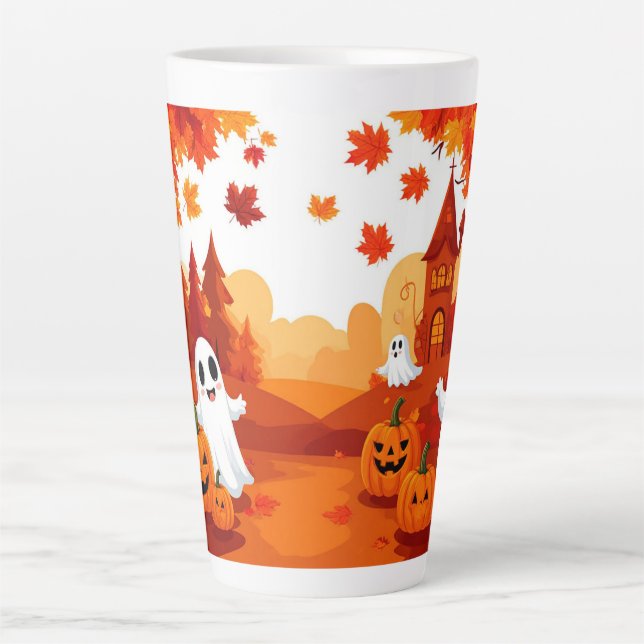 Happy Halloween Pumpkin Ghost Forest 🎃 Latte Mug (Front)