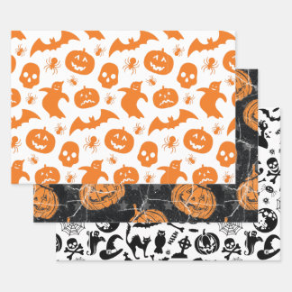 Happy Halloween Pumpkin Ghost Pattern Wrapping Paper Sheet