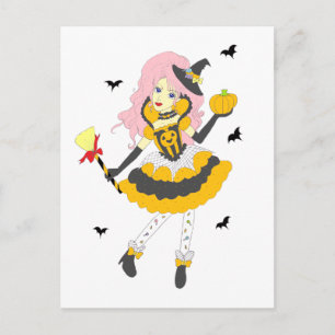 Happy Halloween Pumpkin Girl Postcard
