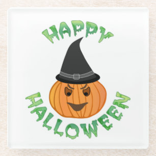 "HAPPY HALLOWEEN" PUMPKIN GLASS COASTER