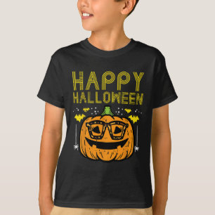 Happy Halloween Pumpkin Glasses Costume Women Girl T-Shirt