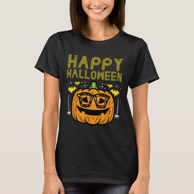 Happy Halloween Pumpkin Glasses Costume Women Girl T-Shirt (Front)