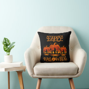 Happy Halloween Pumpkin Hands Bats Cemetery Cushion