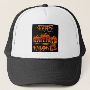 Happy Halloween Pumpkin Hands Bats Cemetery Trucker Hat