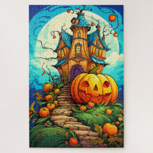 Happy Halloween   Pumpkin & Haunted House Jigsaw Puzzle
