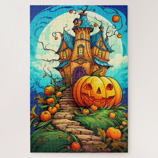 Happy Halloween | Pumpkin & Haunted House Jigsaw Puzzle (Vertical)