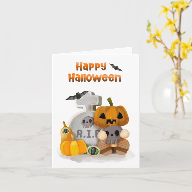 Happy Halloween Pumpkin Head RIP  Card (Yellow Flower)