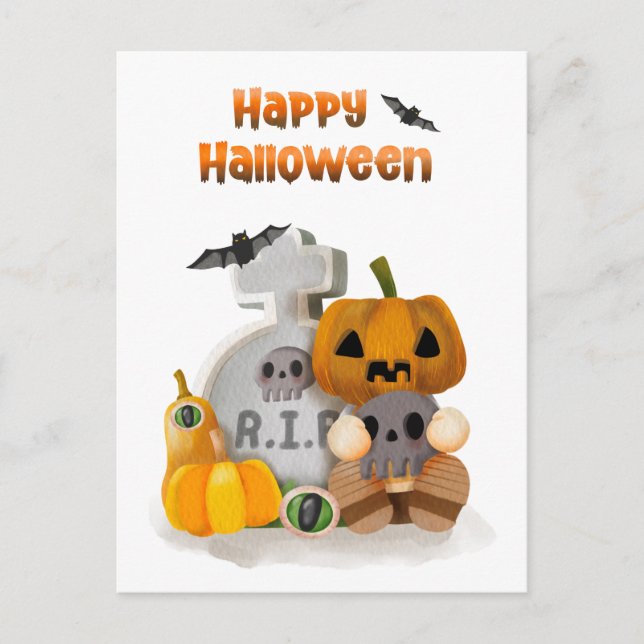 Happy Halloween Pumpkin Head RIP Postcard (Front)